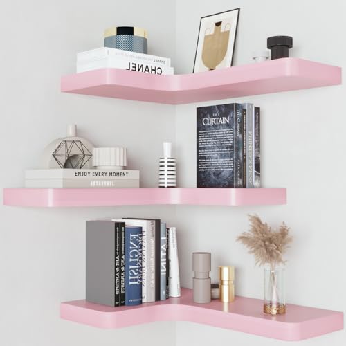 Black Solid Wood Corner Floating Shelves Set of 3 M990