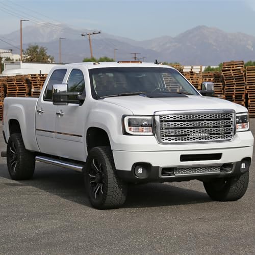 LED Light Bar Chrome Housing Projector Headlights for GMC Sierra 1500 2500HD 3500HD Left Right Pair Headlamps Assembly G587