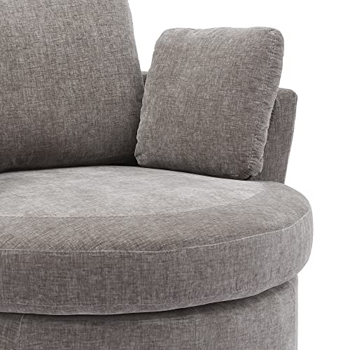 Beige Oversized Round Chenille Swivel Accent Barrel Chair with 3 Pillows F81308