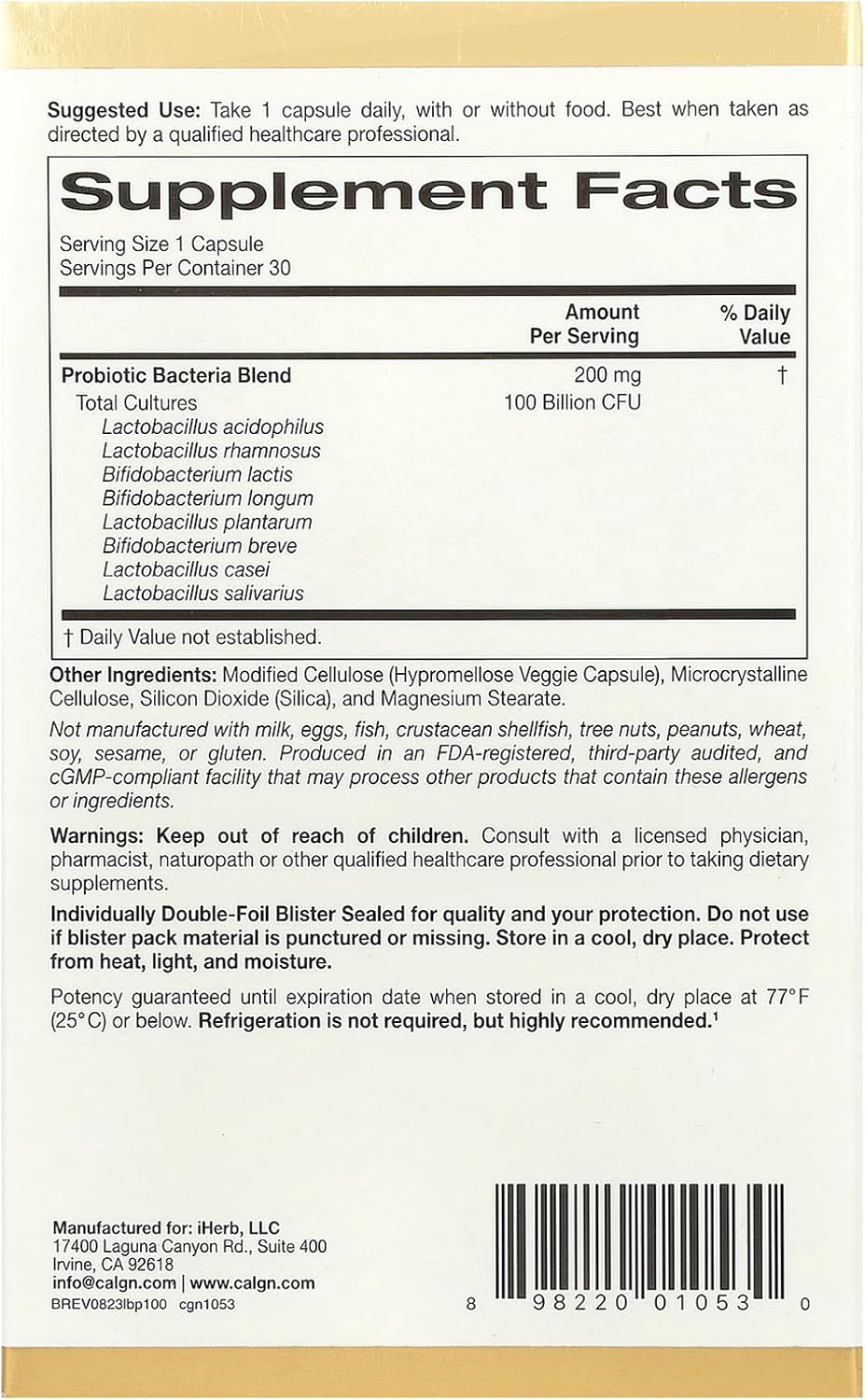 30 Veggie Capsules Probiotics U639
