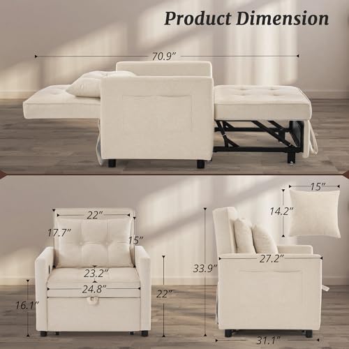 3 in 1 Convertible Sleeper Chair Bed with 2 Pillows and Backrest C239549