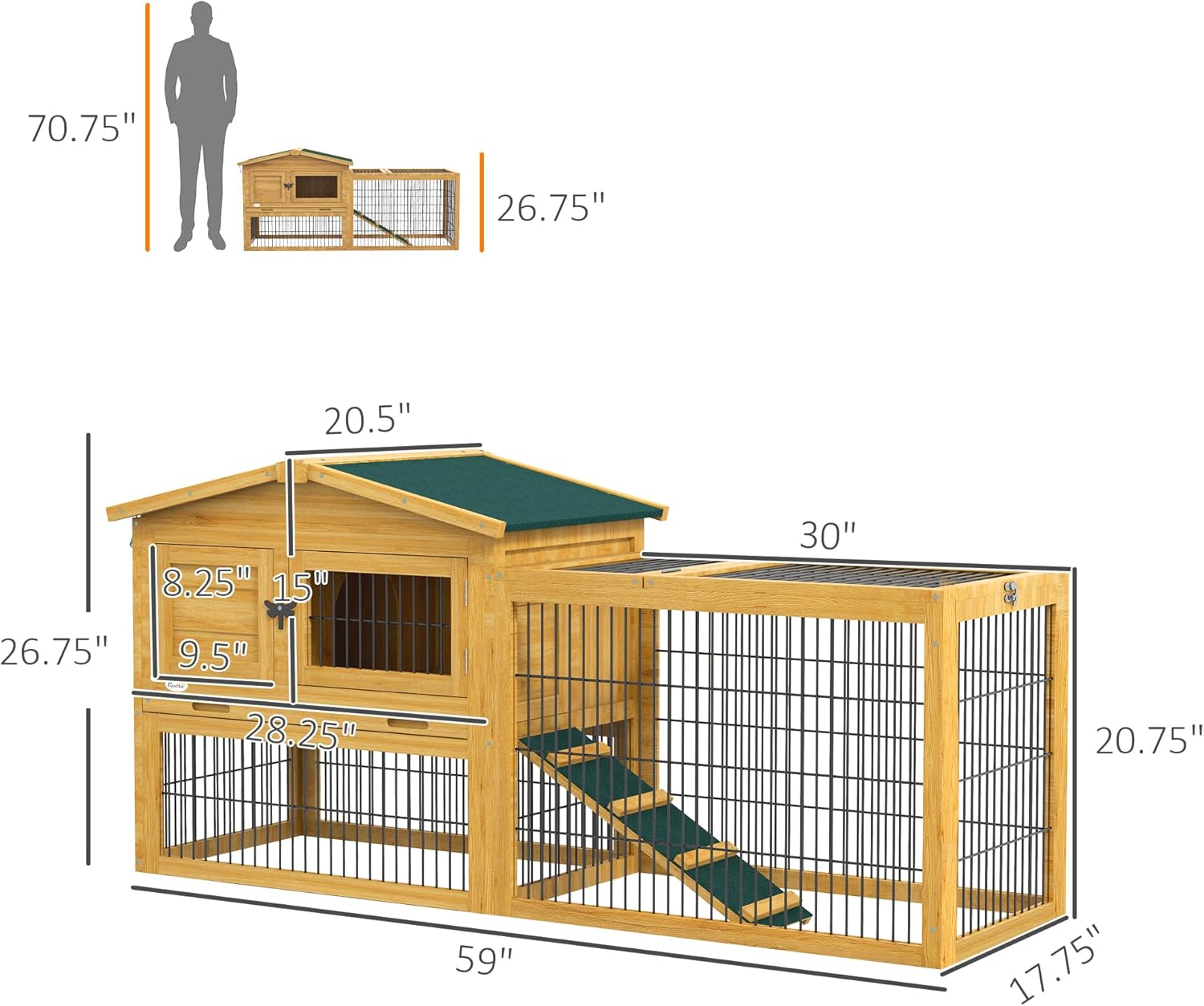 Yellow Wooden Rabbit Hutch with Removable Tray N1778