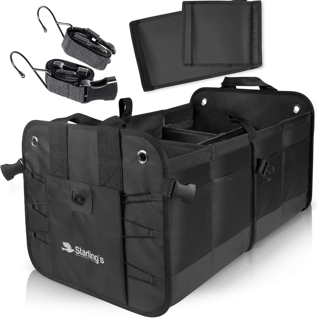 Black 3 Compartments Car Trunk Organizer H196070