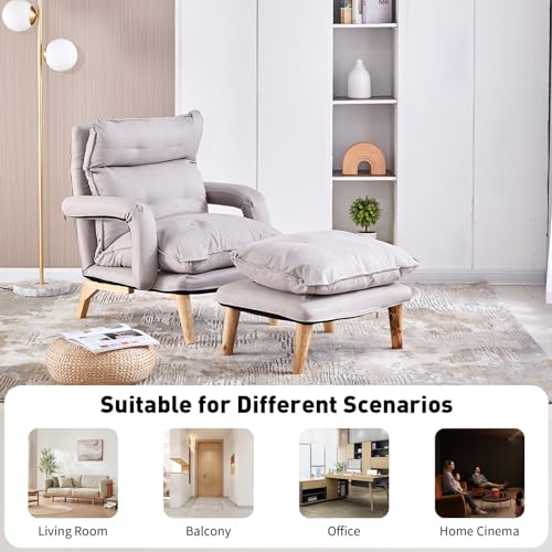 Gray Linen Accent Chair with Ottoman P855731