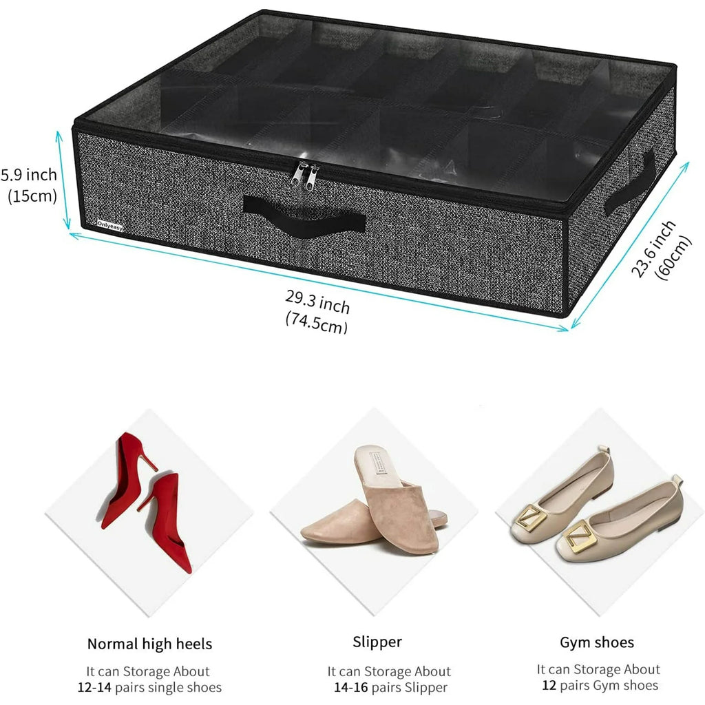 Black Linen-like Underbed Shoe Storage Organizer Q908502