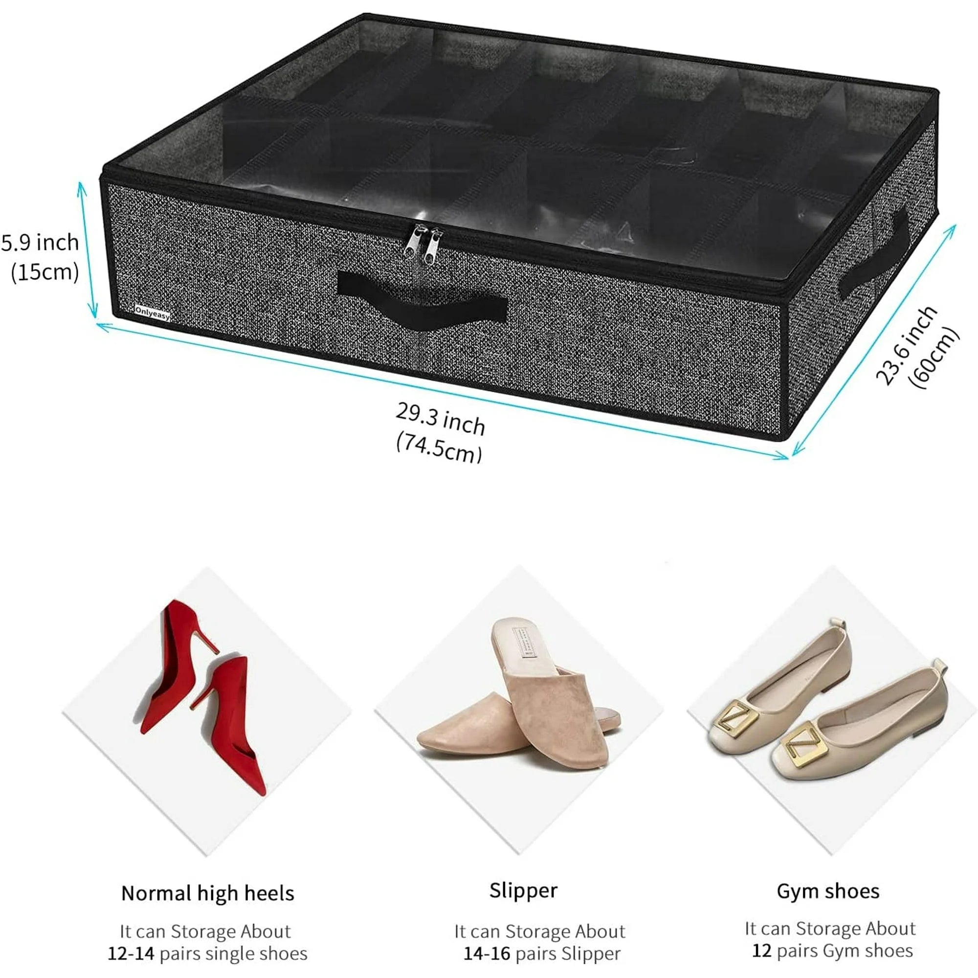 Black Linen-like Underbed Shoe Storage Organizer Q908502