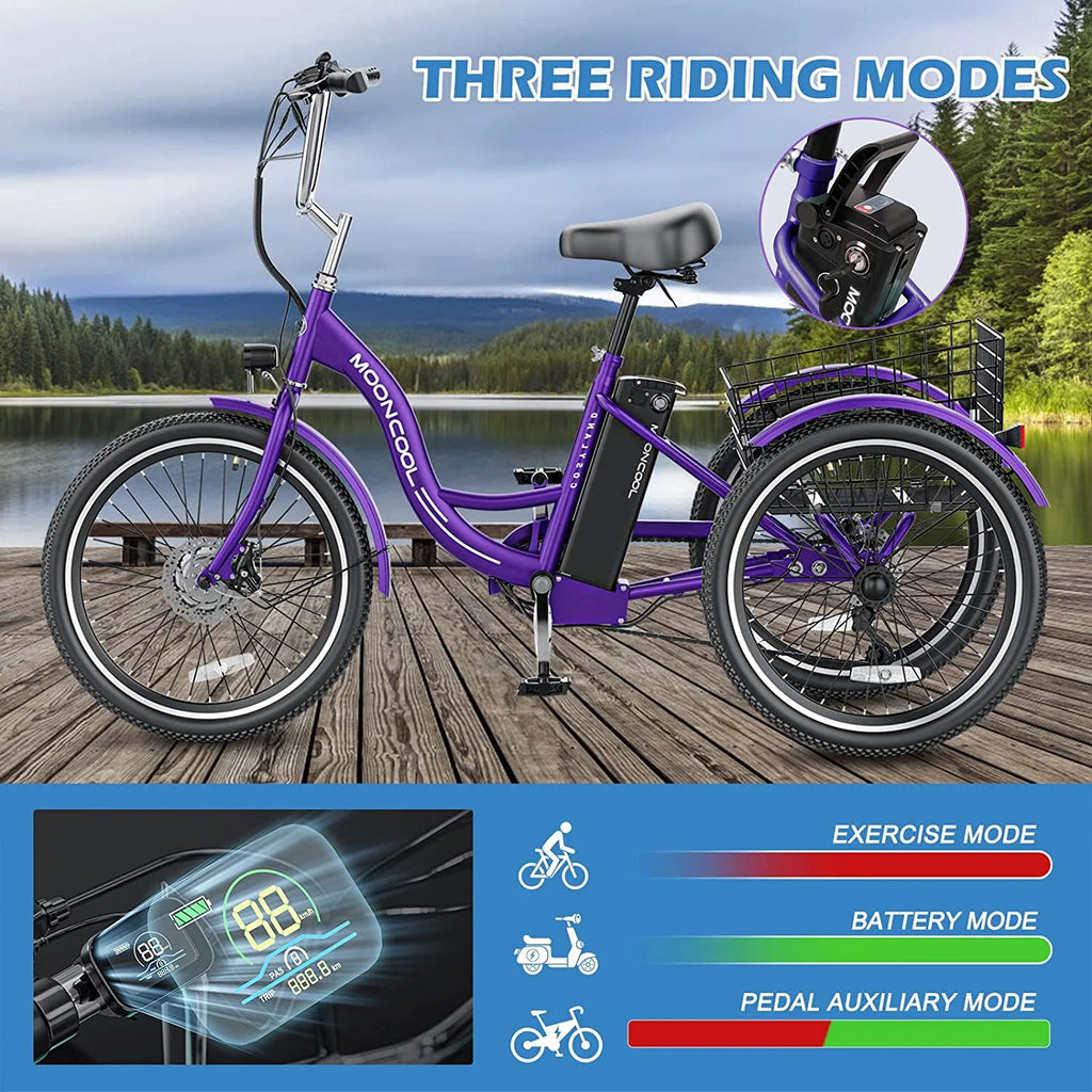 Electric Trike, 7 Speed 24"/26" 3 Wheel Electric Bicycle with 36V 14.5Ah Lithium Battery F573