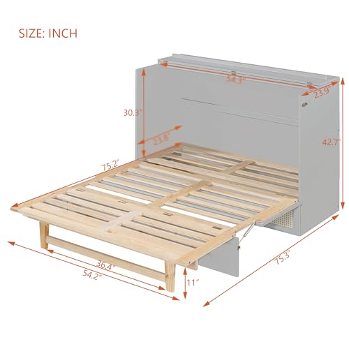 Queen Size White Wooden Murphy Bed with Drawer L730