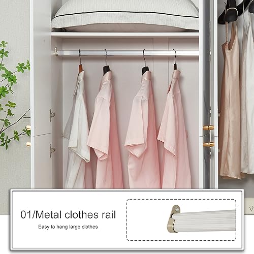 White 4 Door 2 Drawers Wooden Armoire Wardrobe Cabinet E903