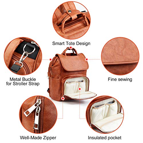 Brown Waterproof Large Leather Diaper Bag Backpack with Changing Mat R4563