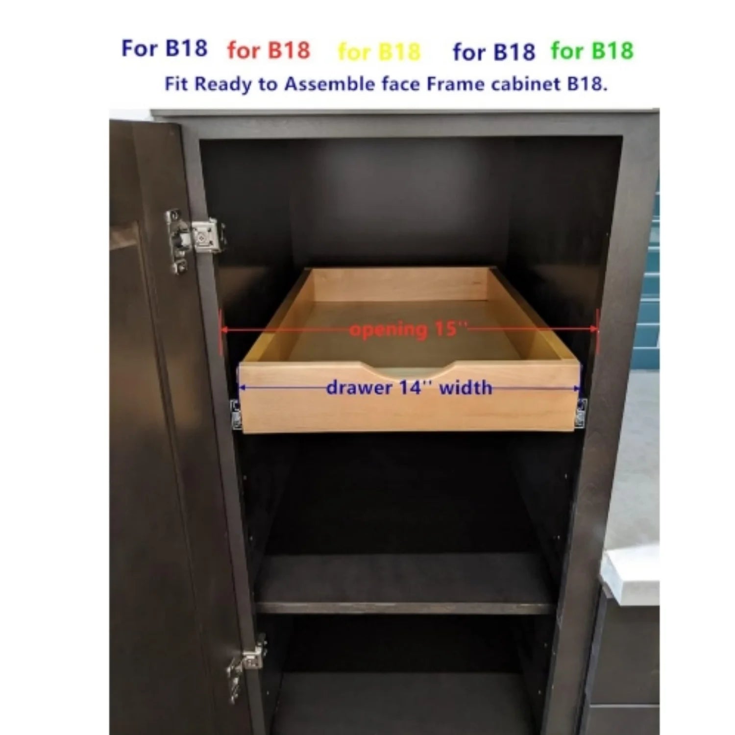 14 inch Width Wood Pull Out Tray Drawer Box Kitchen Cabinet Organizer Z8490