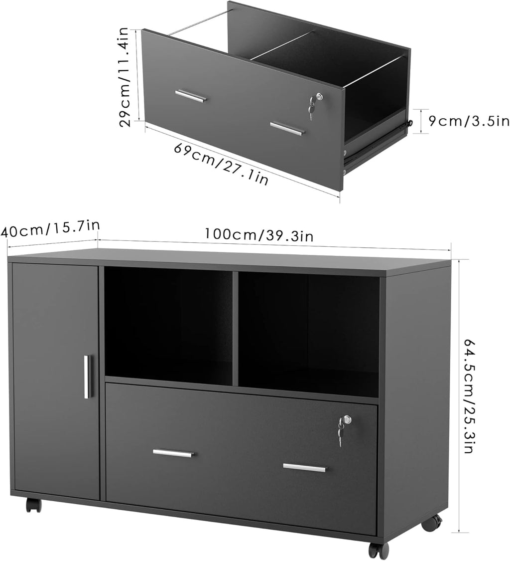 Black Wood Lateral File Cabinet with Lock B410237