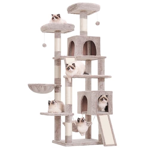 71'' Multi-Level Cat Tower with 2 Scratching Boards 7 Posts, Smoky Gray Z397373