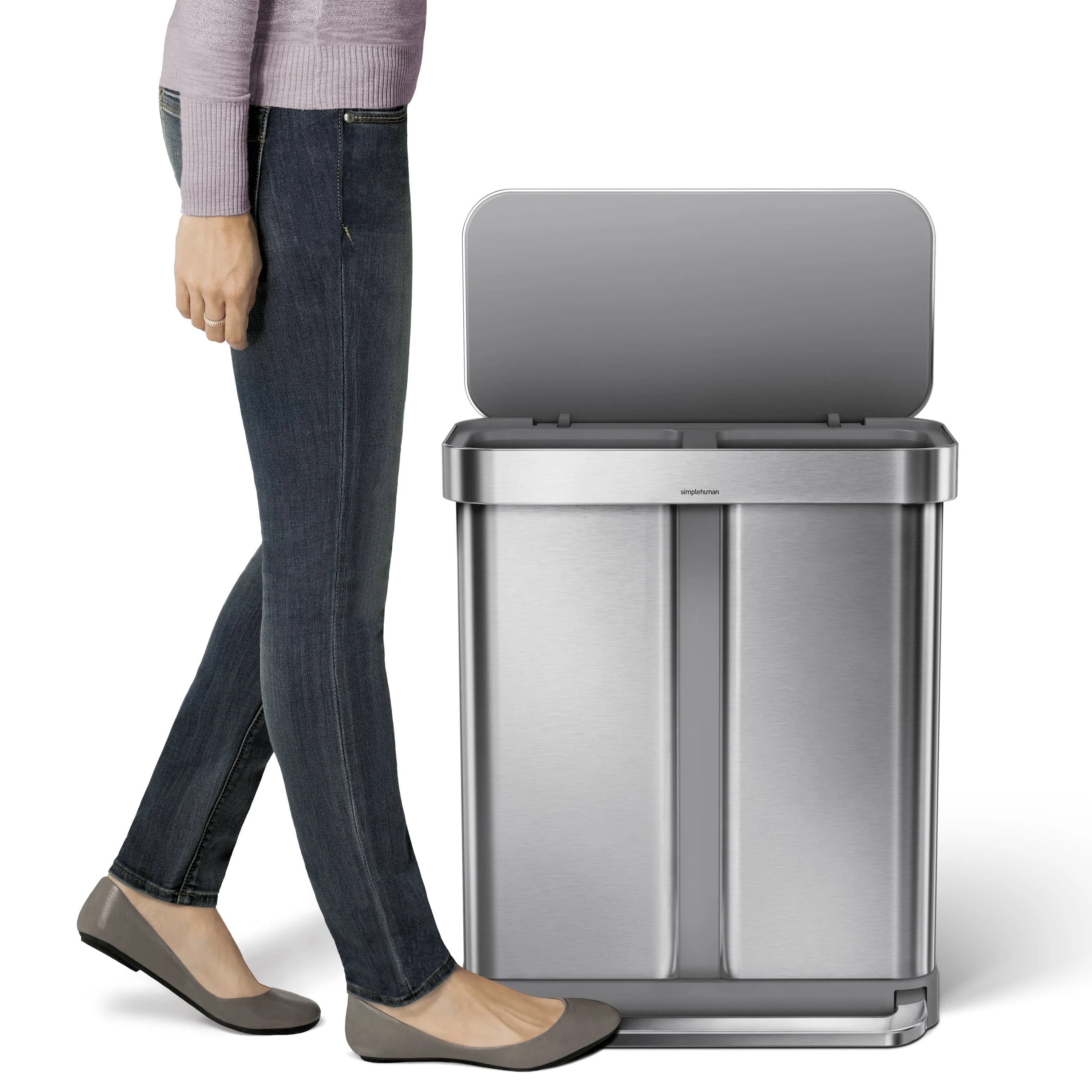 58 Liter Stainless Steel Dual Compartment Recycler Step Trash Can Y997877