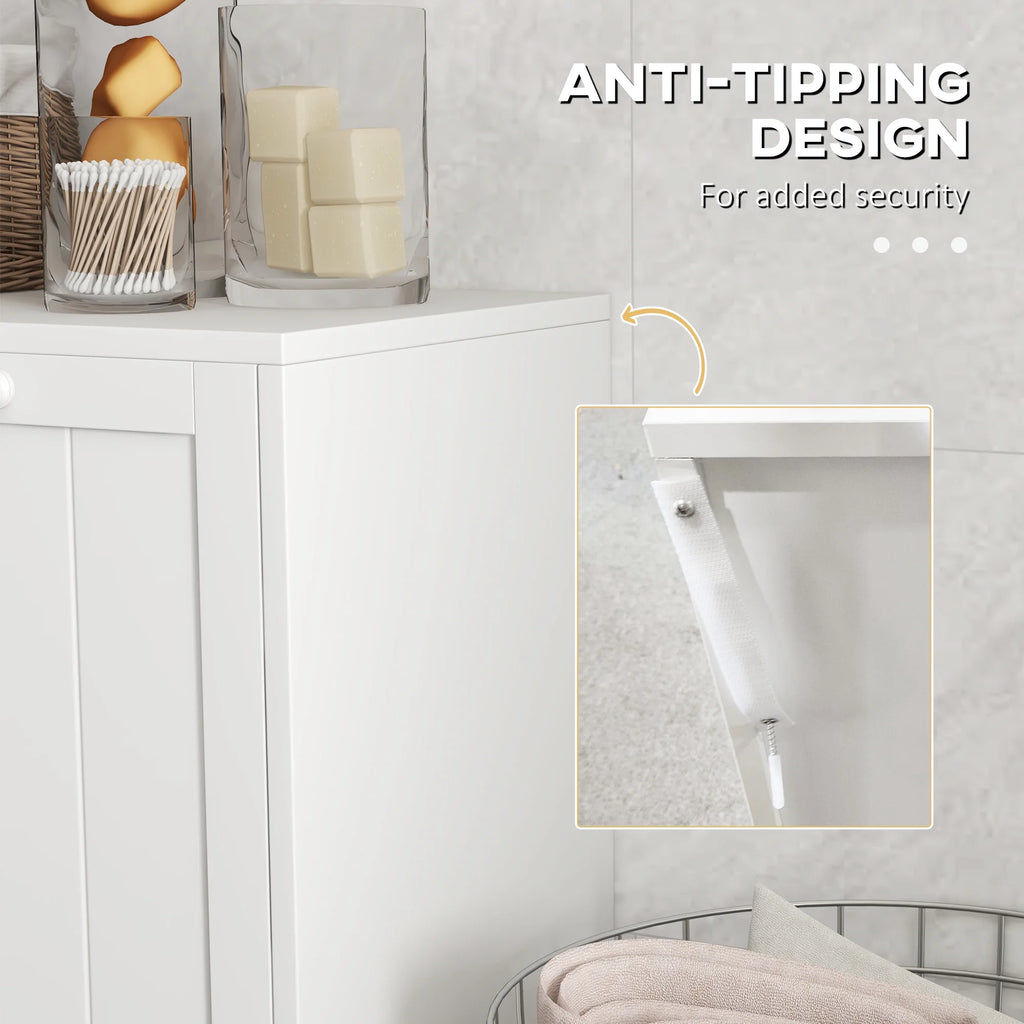 White Tilt-out Laundry Storage Cabinet with 2 Hamper Compartments H6402