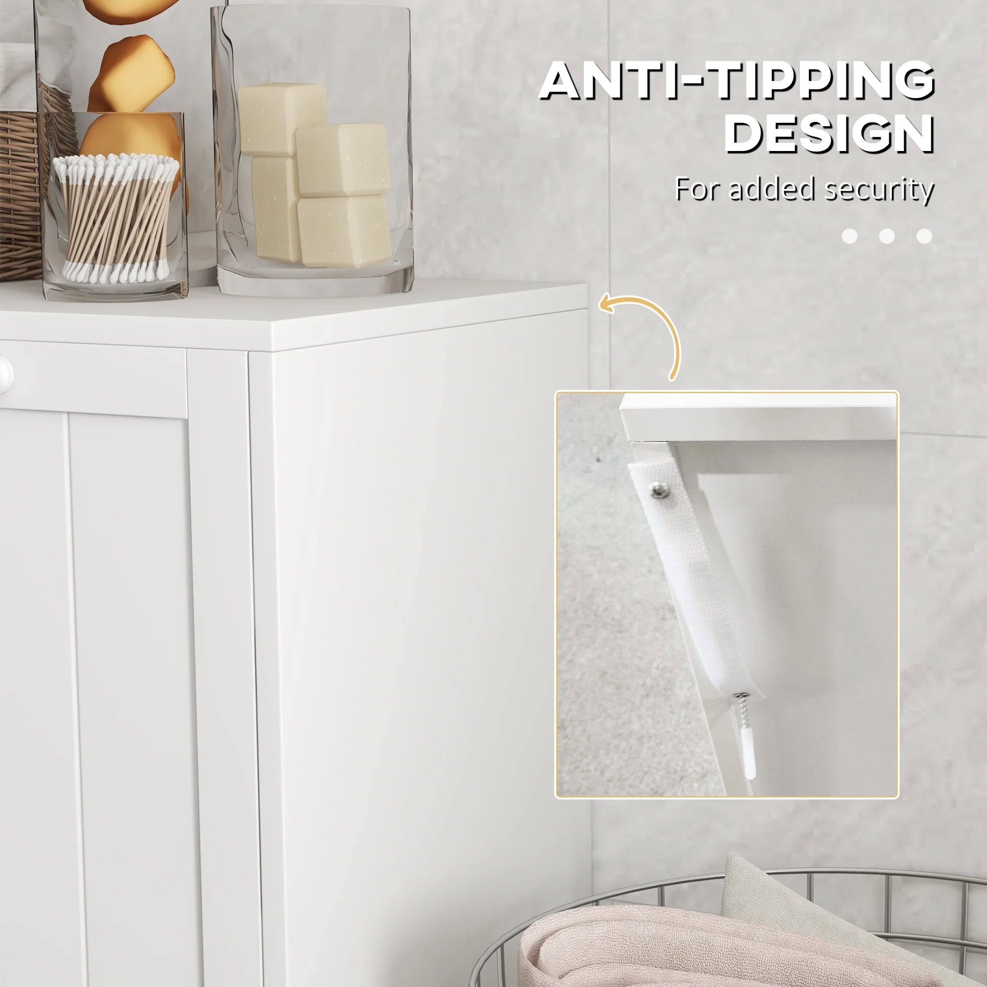 White Tilt-out Laundry Storage Cabinet with 2 Hamper Compartments H6402