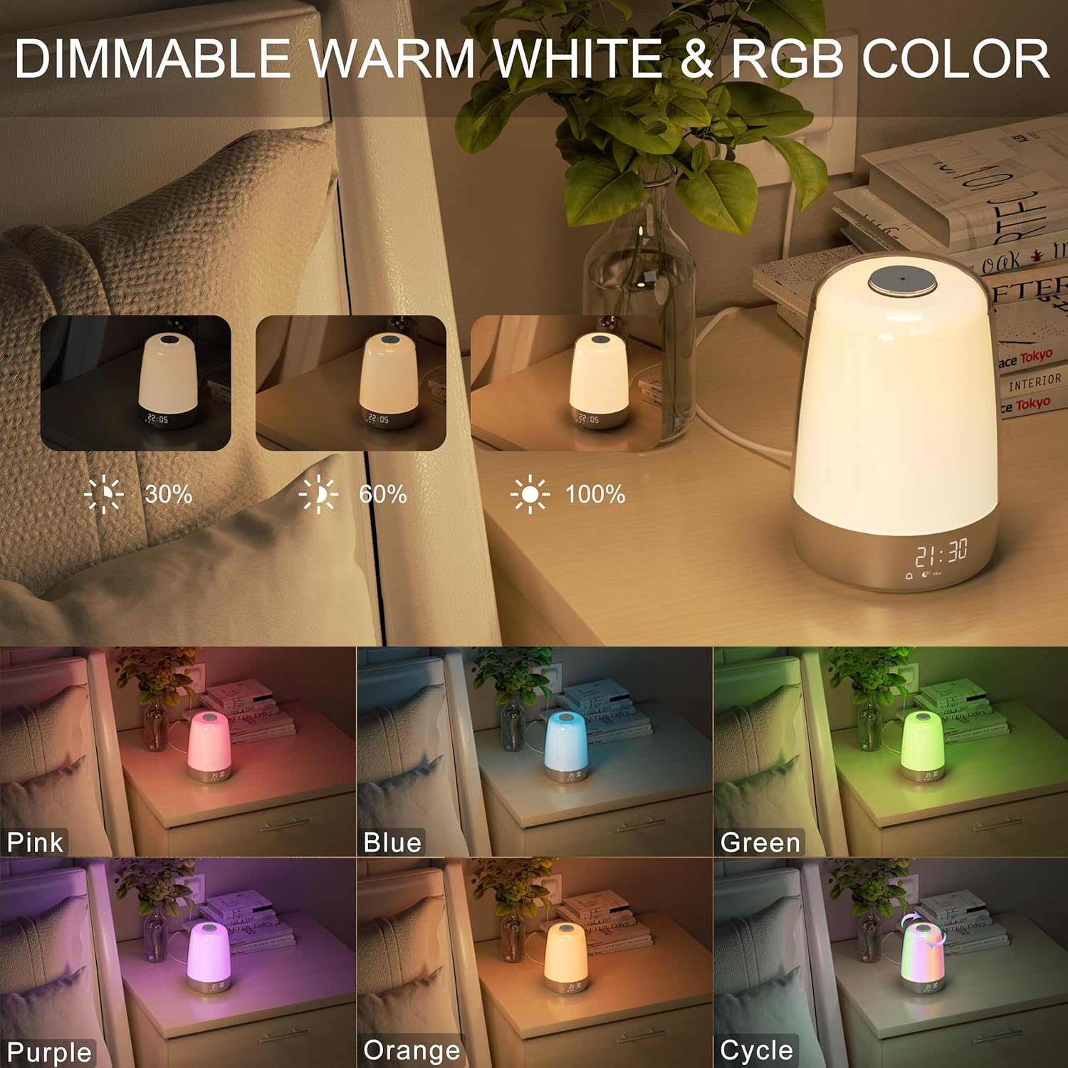 Dimmable Touch Sunrise Alarm Clock with 6 RGB Colors 5 Nature Sounds O8732