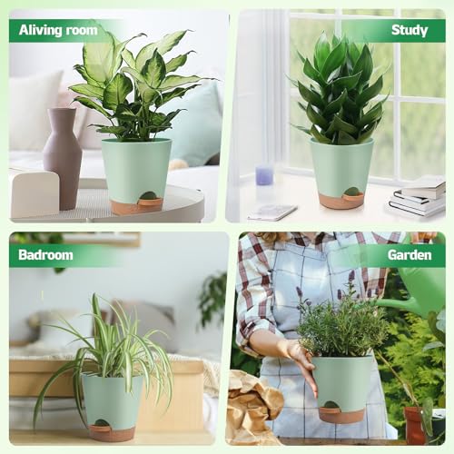 Self Watering Plastic Plant Pots with Drainage Hole and Saucers S777561
