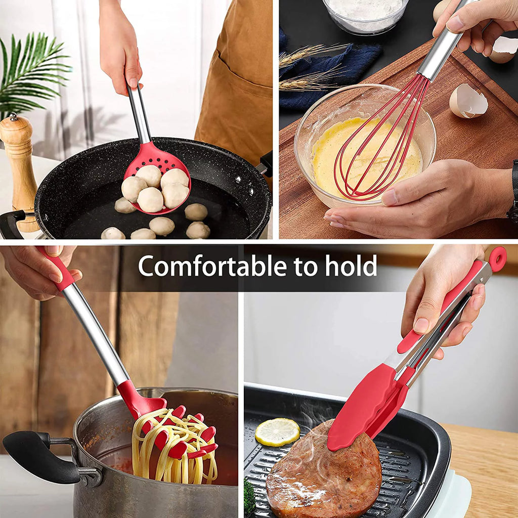 15 Pcs Silicone Non-stick Cooking Utensil Set with Stainless Steel Handle T299955
