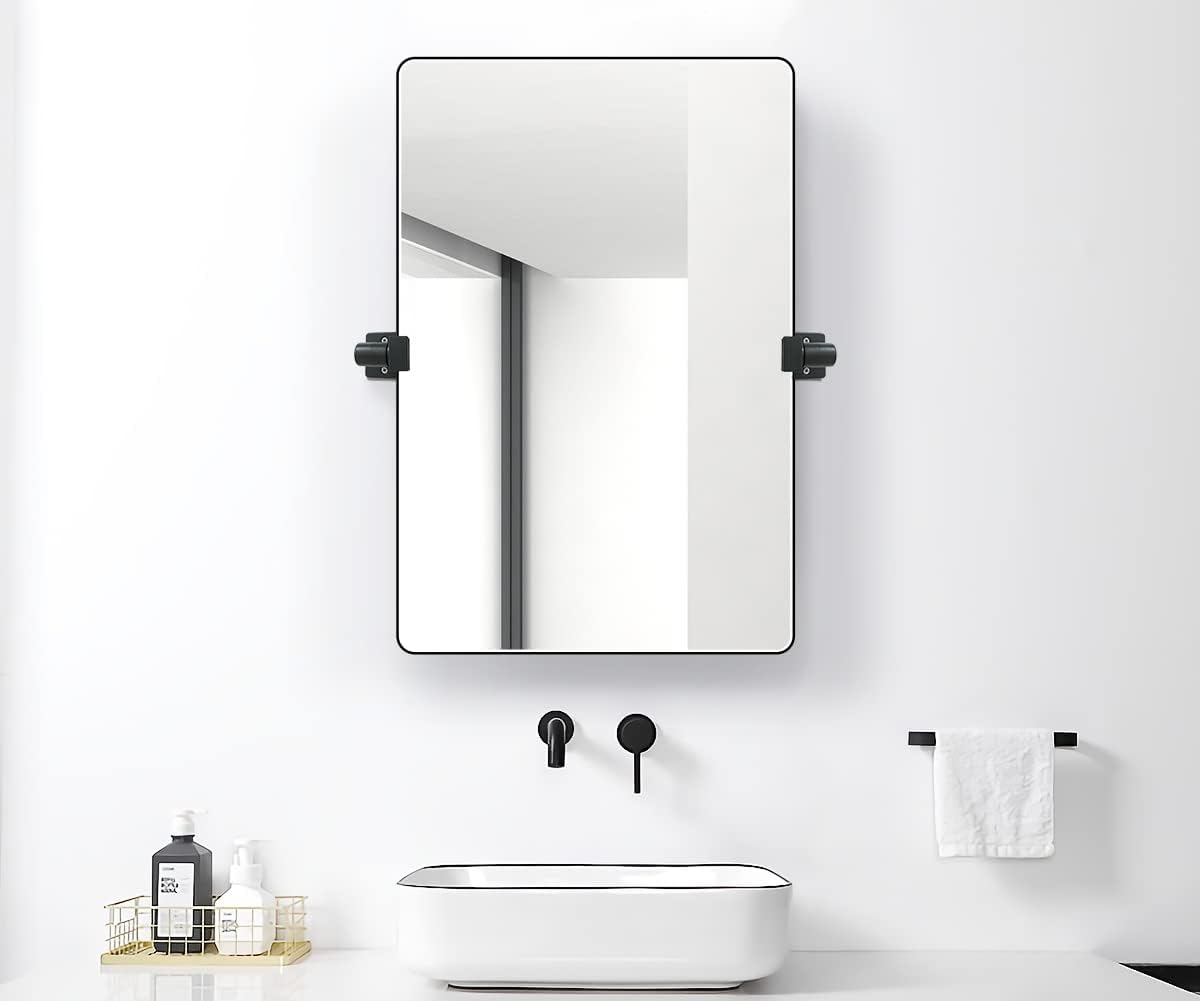 Black Aluminum Alloy Frame Pivot Rectangle Bathroom Mirror W2152