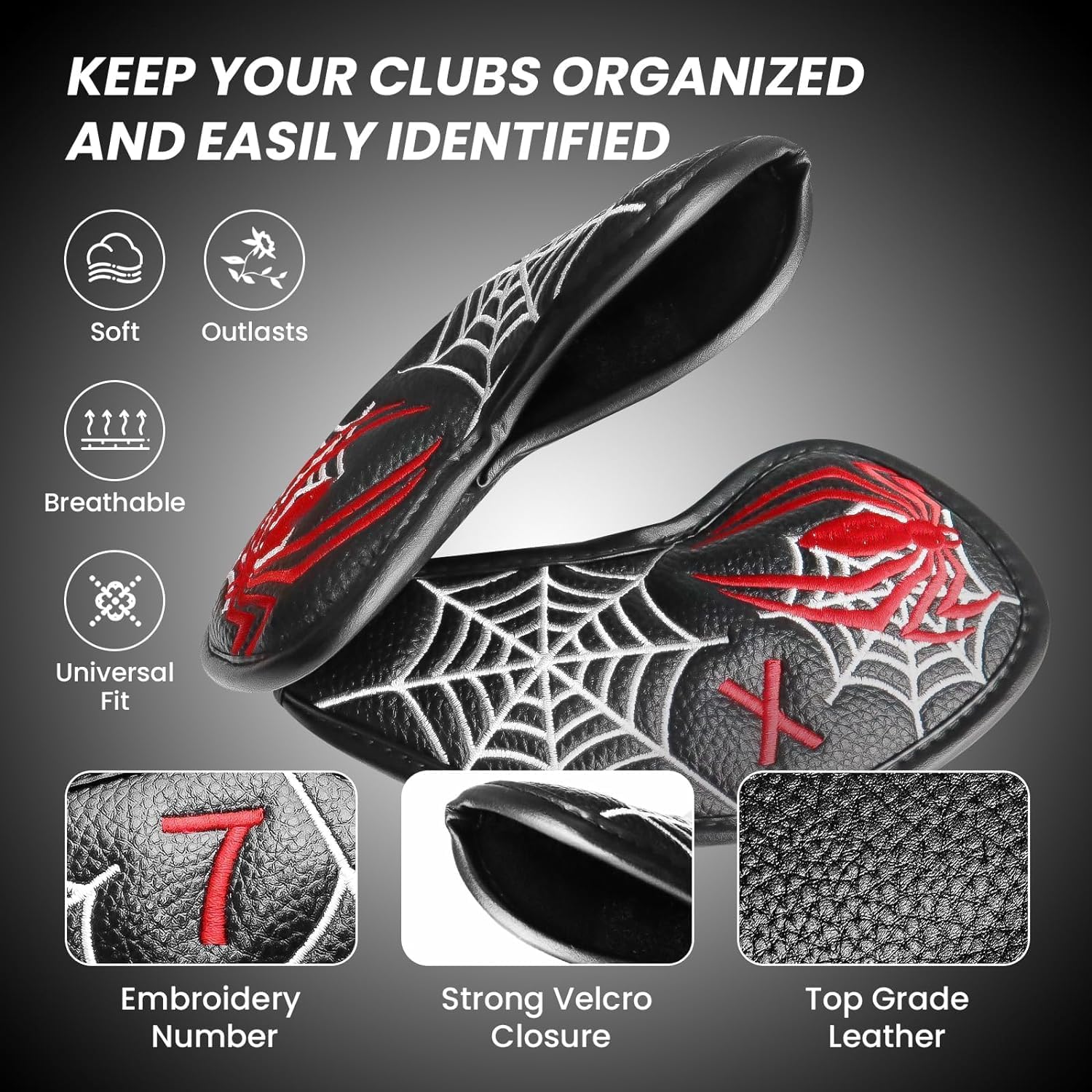 8 Piece Synthetic Leather Golf Iron Head Cover Set V3125