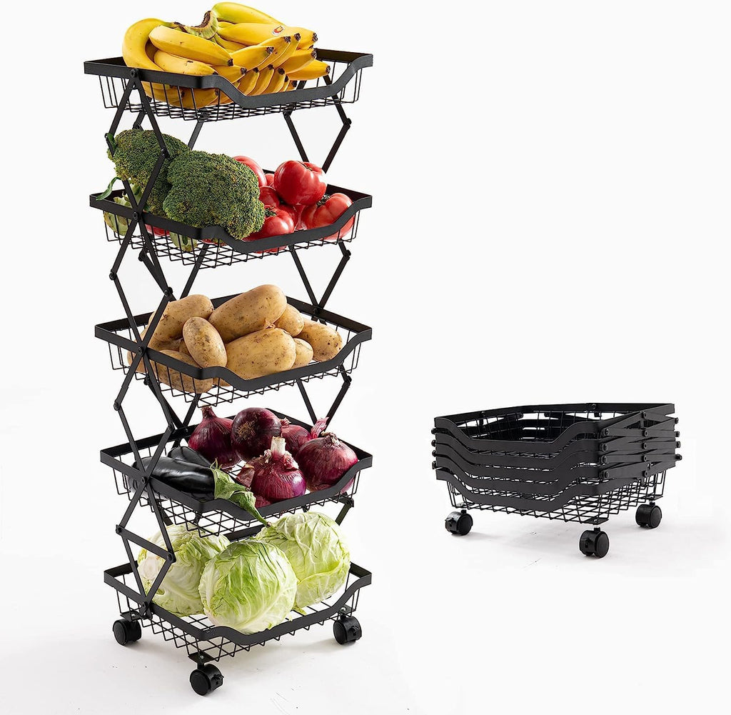 5 Tier Foldable Rolling Storage Cart with Lockable Wheels X820891