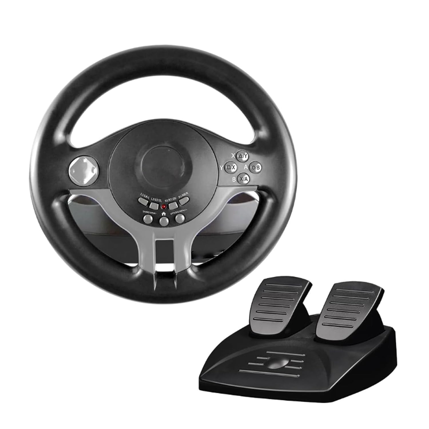 Black PC Racing Steering Wheel With Pedals And Gearshift Paddles D80168