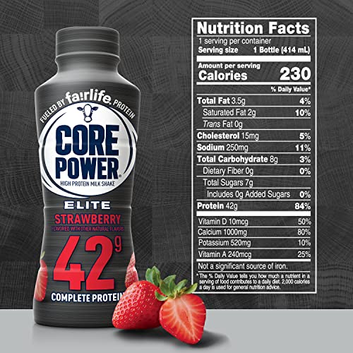 Strawberry 42g High Protein Milk Shake, 14 Fl Oz (2 Packs of 12) K52640