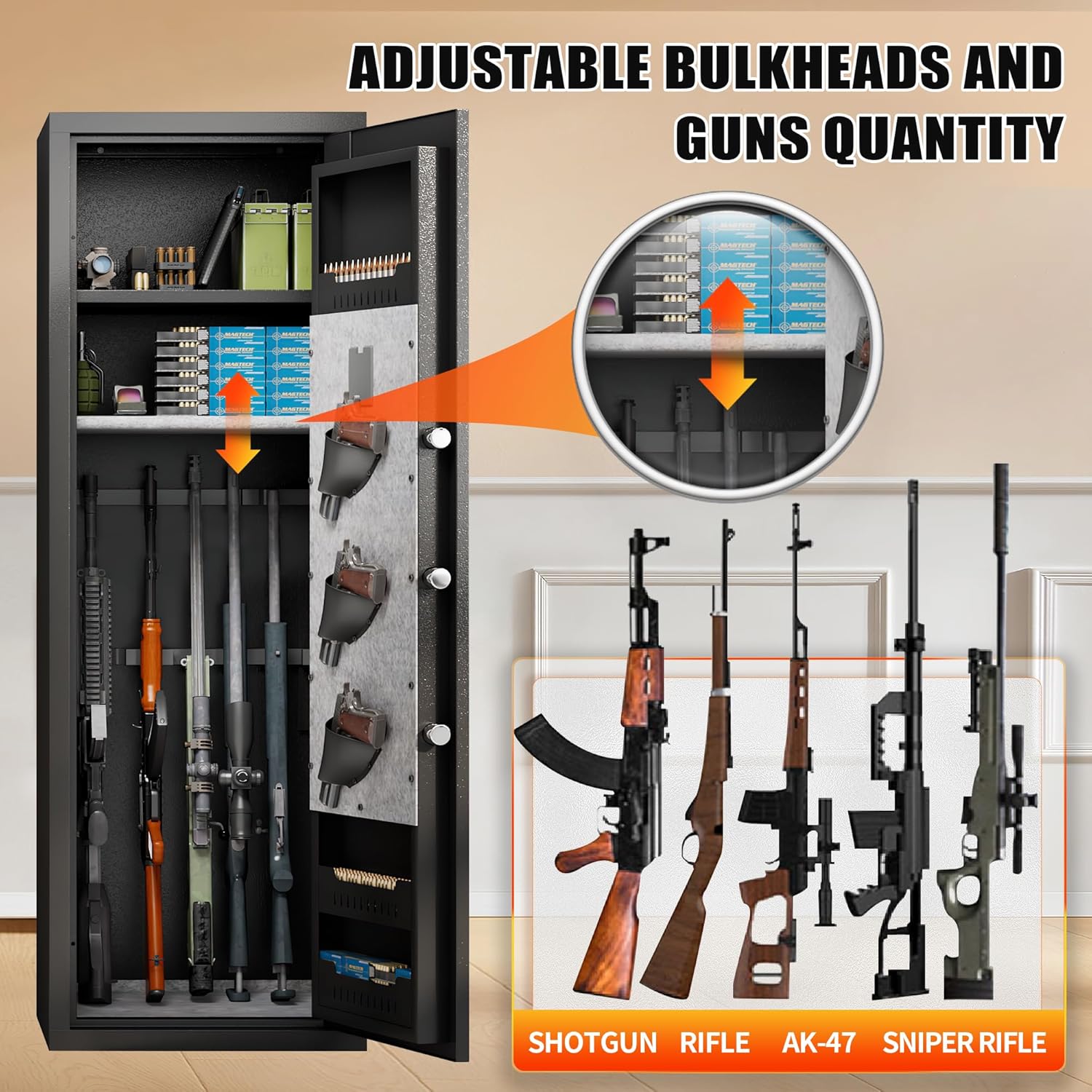 Black 5-Gun Safe Cabinet with LED Light R81446