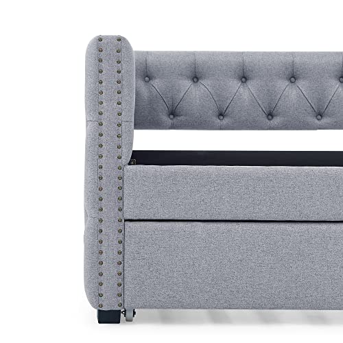 Fabric Upholstered Twin Size Daybed with Trundle A125