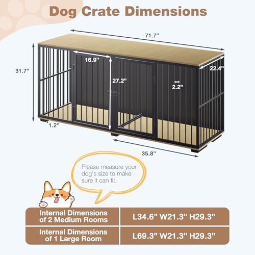 71.6'' Metal Steel Frame Double Dog Kennel with 2 Rooms and Removable Divider Black I111091