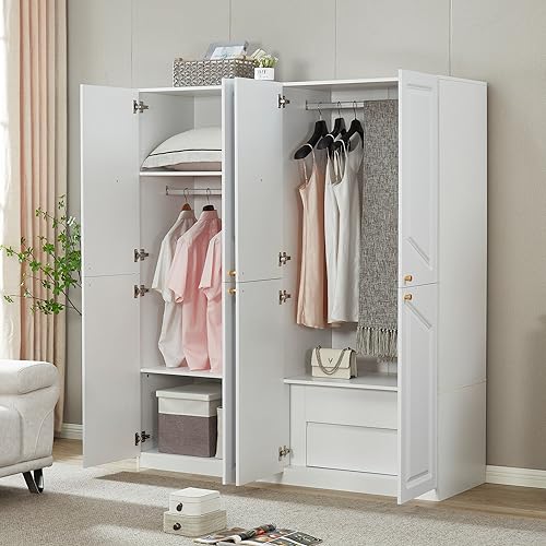 White 4 Door 2 Drawers Wooden Armoire Wardrobe Cabinet E903
