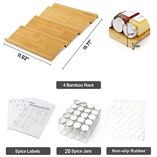 Bamboo 4 Tier Spice Drawer Organizer with 28 Spice Jars Q542818