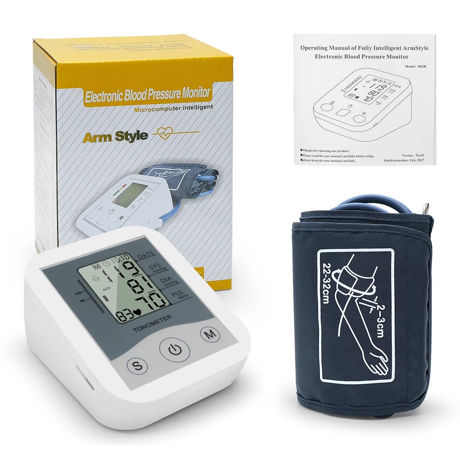 Arm Sphygmomanometer LCD Digital Display Pulse Scanning Oscillometry Y242