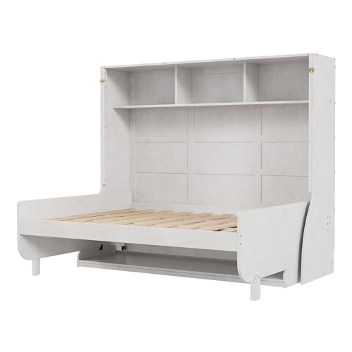 Antique White Full Size Murphy Bed with Desk and Storage Shelves N873251