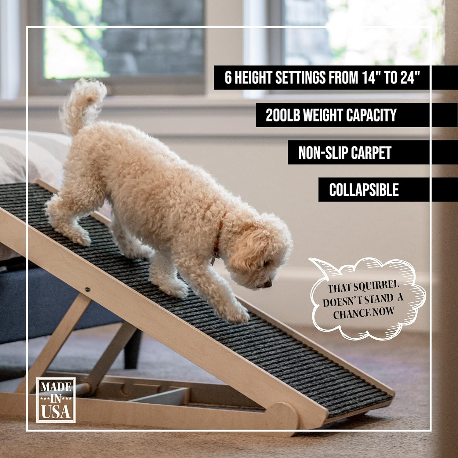Adjustable Dog Ramp with Paw Traction Mat, 40" Long, 14” to 24”, Rated for 200LBS M9366