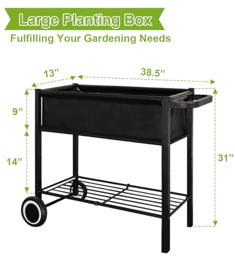 Black Raised Garden Bed with Legs on Wheels K33250