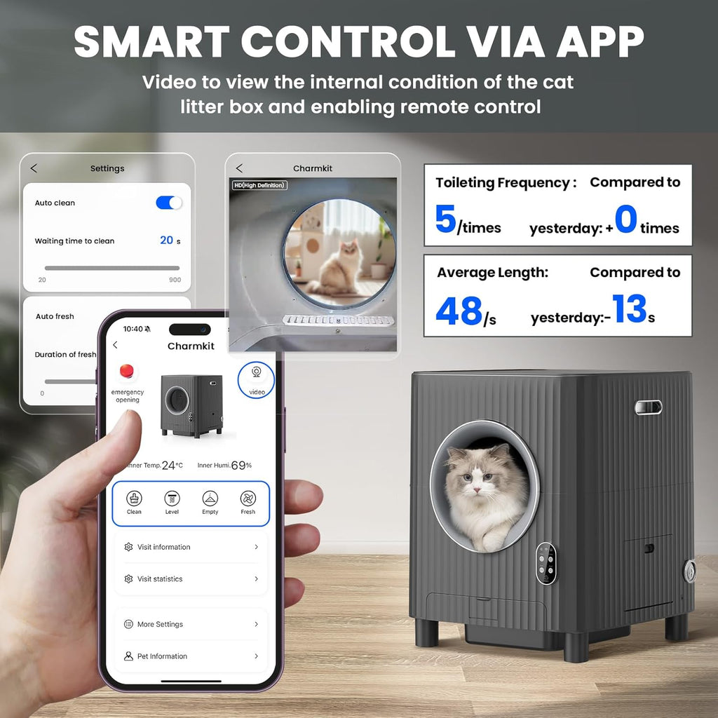 Automatic Self Cleaning Cat Litter Box with APP Control (Black) G301591