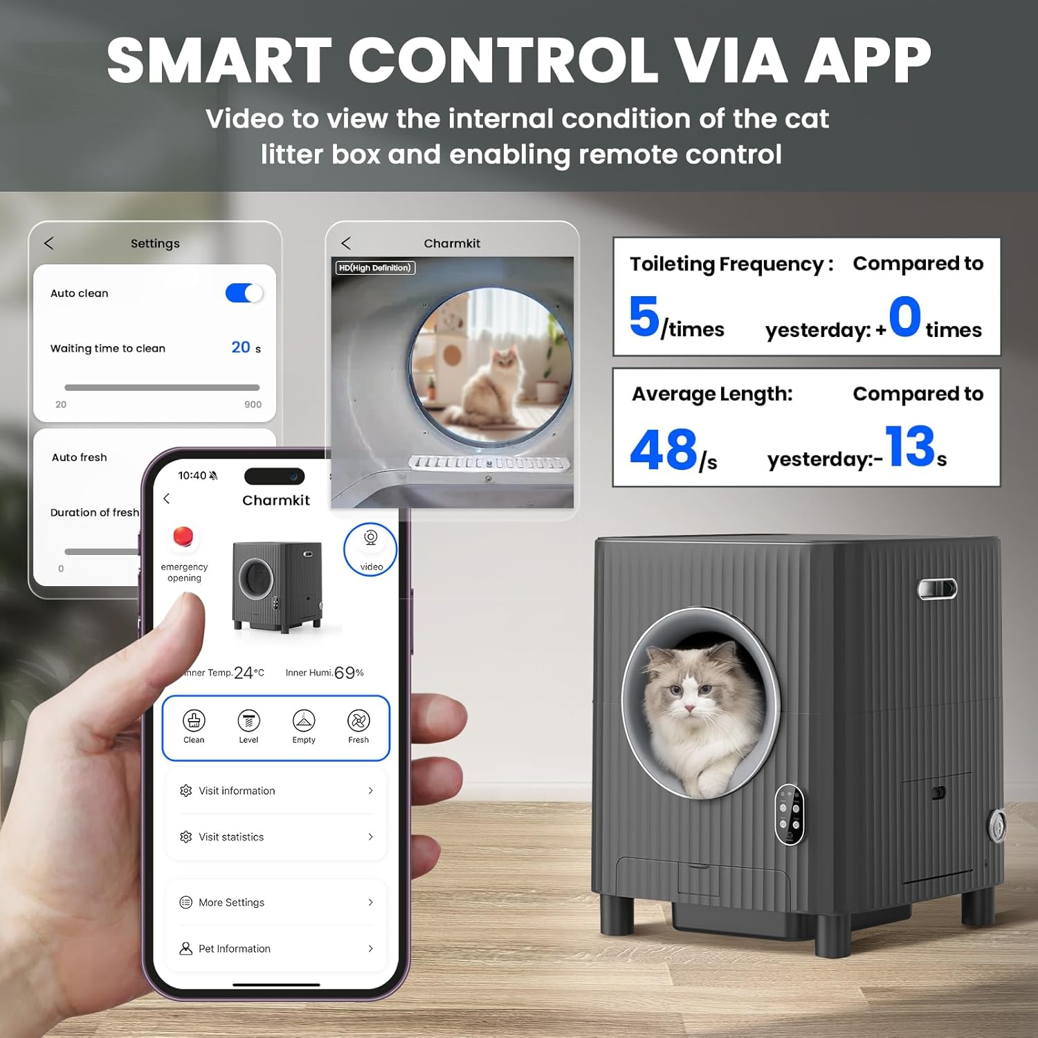 Automatic Self Cleaning Cat Litter Box with APP Control (Black) G301591