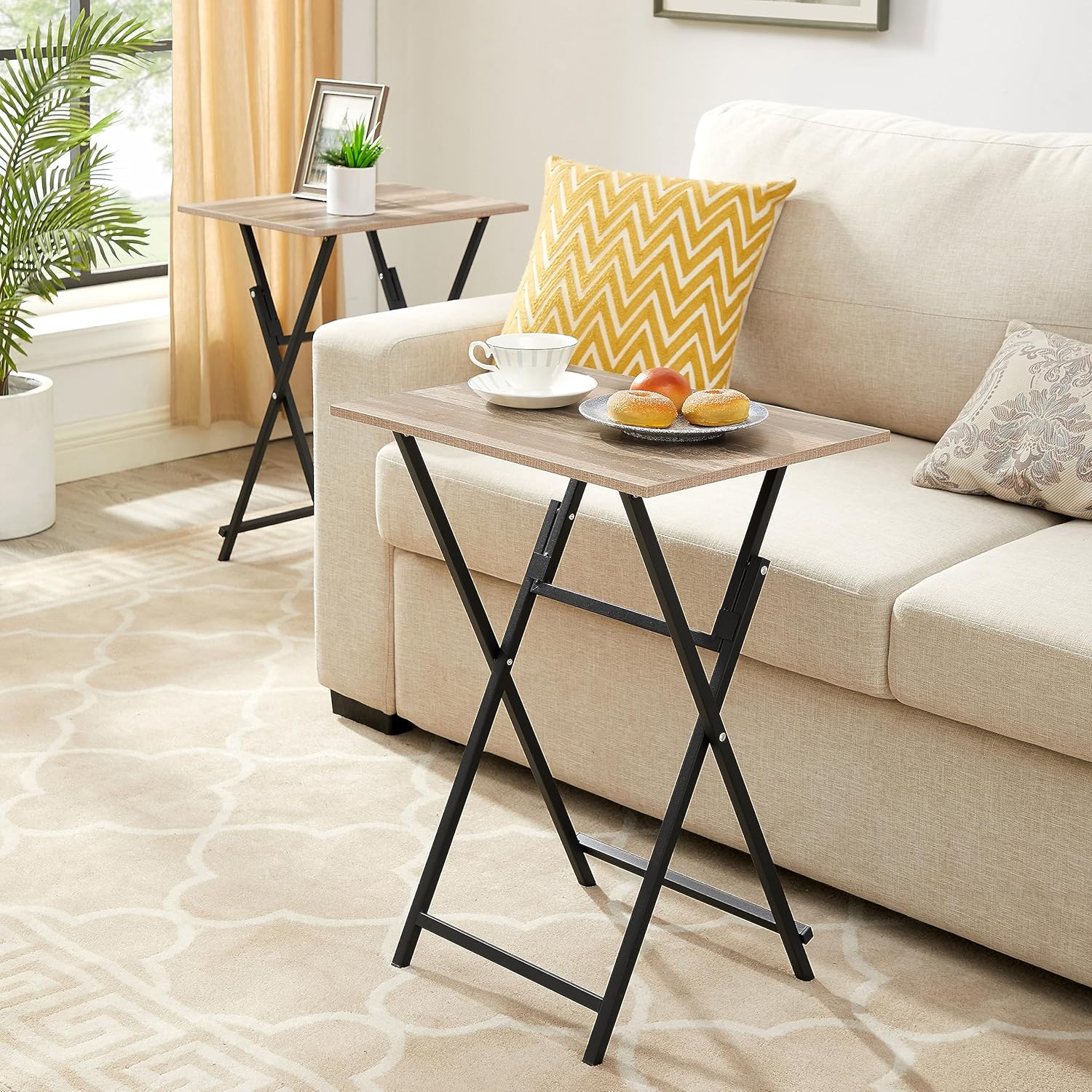 Rustic Brown Black TV Tray Table 2-Piece Portable Tables R212