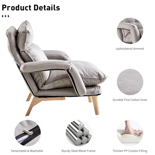 Gray Linen Accent Chair with Ottoman P855731