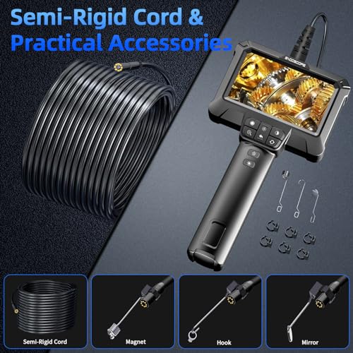 IP67 Waterproof Borescope Camera with 8 Adjustable LED Lights, 4.3" LCD Screen, HD 1080P, 16.5ft Semi-Rigid Cord O213