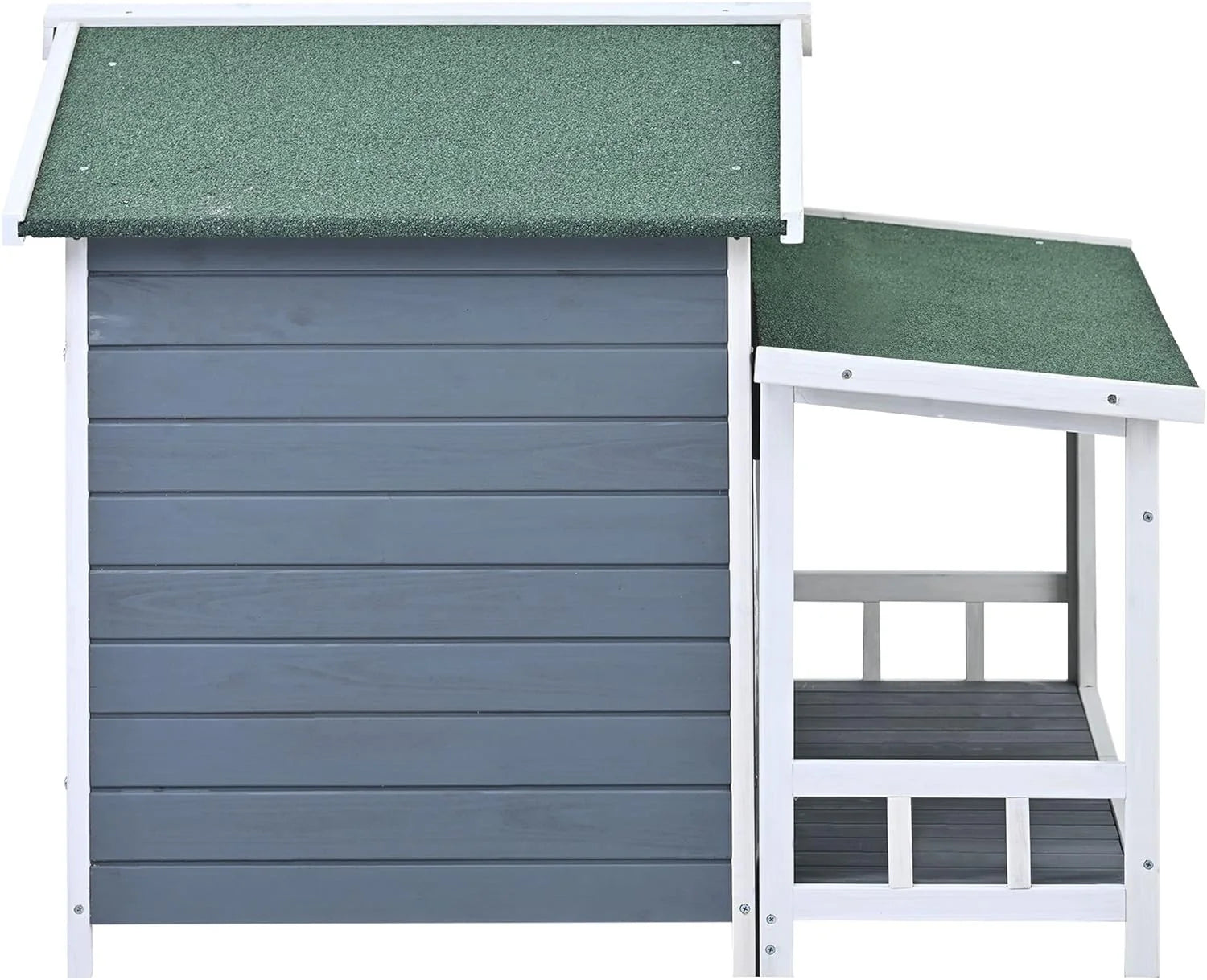 Gray Green Wooden Dog House with Porch 2 Doors Q801944