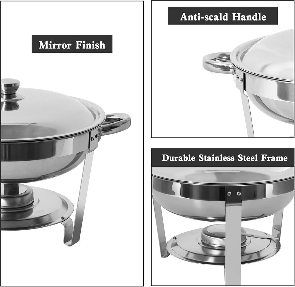 5 Qt Stainless Steel Round Chafing Dish Buffet Set 6 Pack H31766