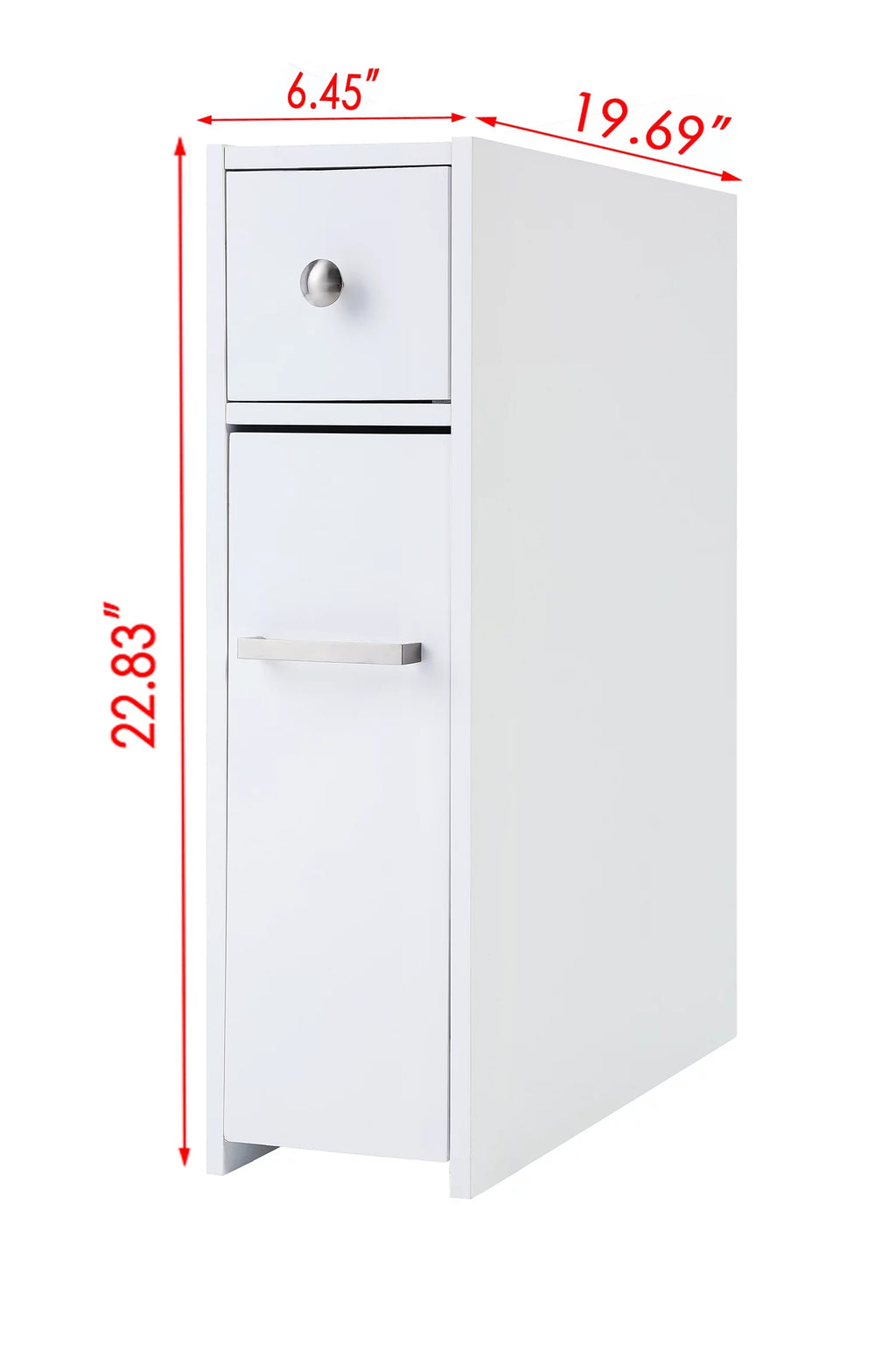 White Slim Bathroom Storage Cabinet with Toilet Paper Holder and Slide Out Drawer P834