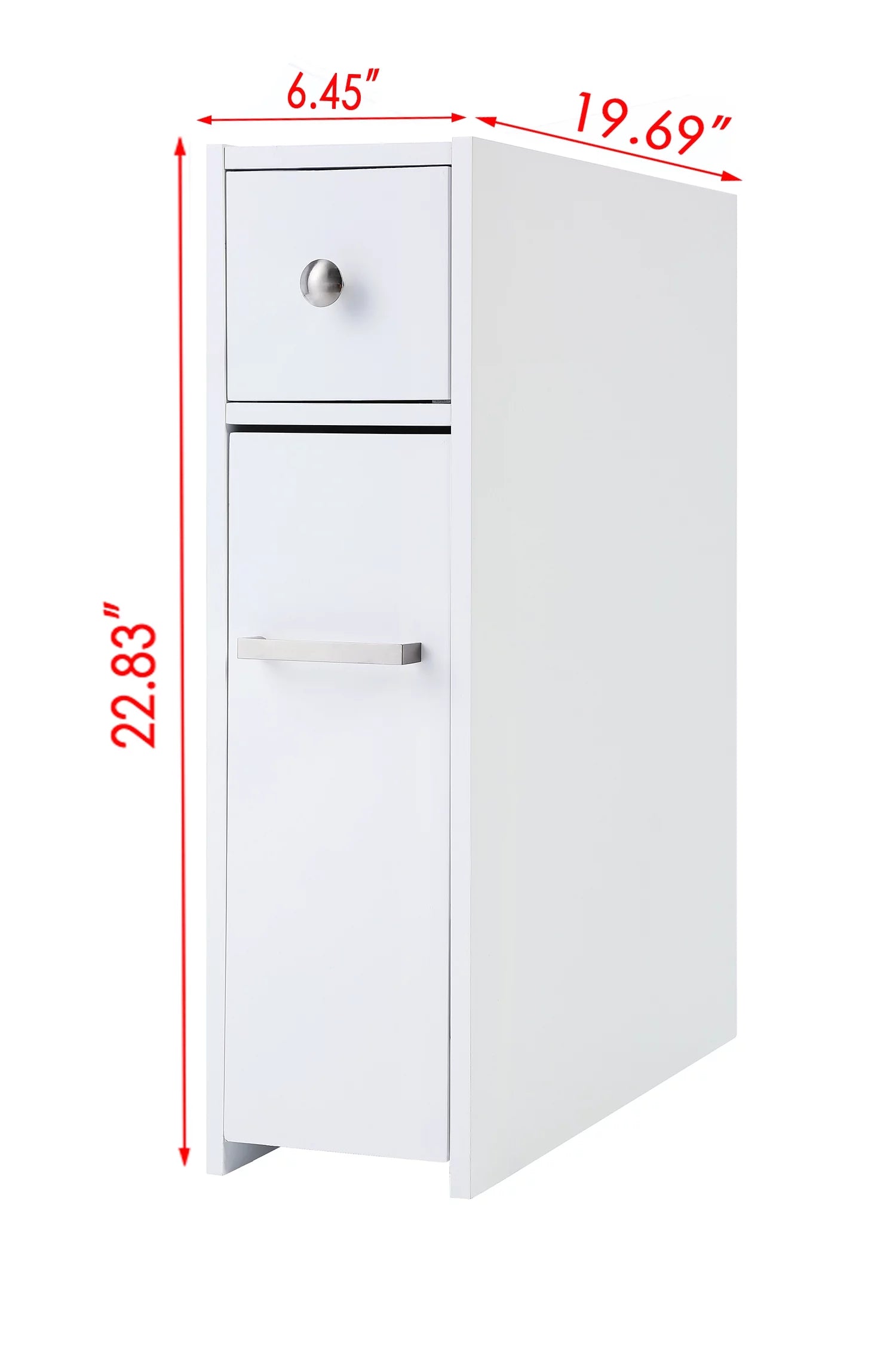 White Slim Bathroom Storage Cabinet with Toilet Paper Holder and Slide Out Drawer P834