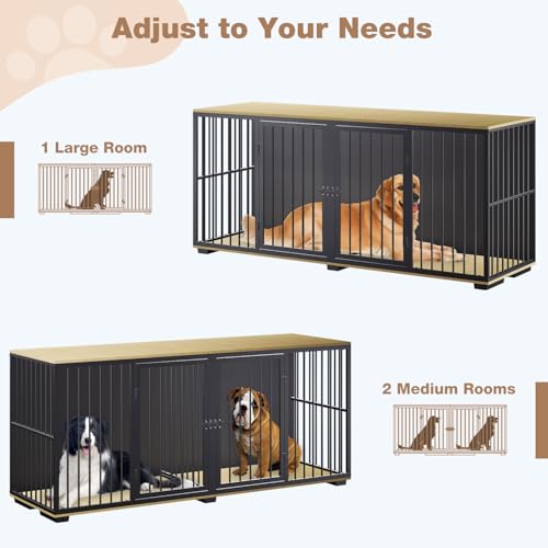 71.6'' Metal Steel Frame Double Dog Kennel with 2 Rooms and Removable Divider Black I111091