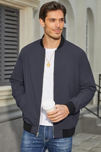 Men's Bomber Jacket Lightweight Full Zip Windbreaker D558376