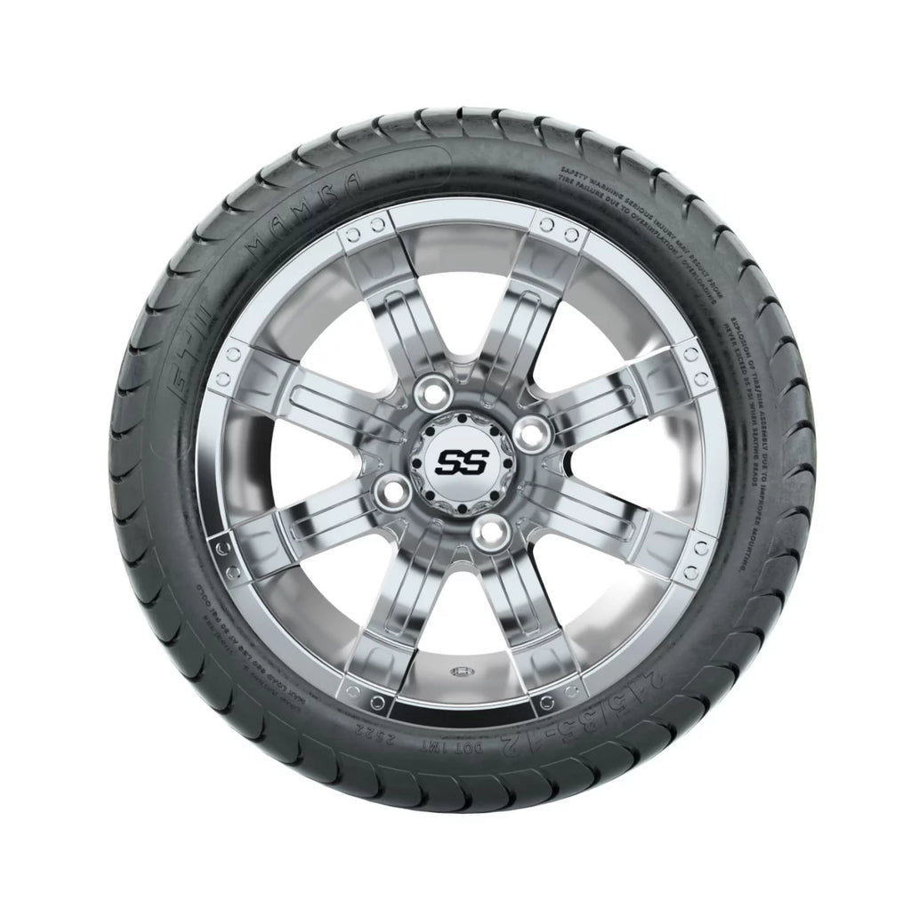 Set of 4 Chrome Finish 12 inch Golf Cart Wheel on 215/35-12 Tire D108300