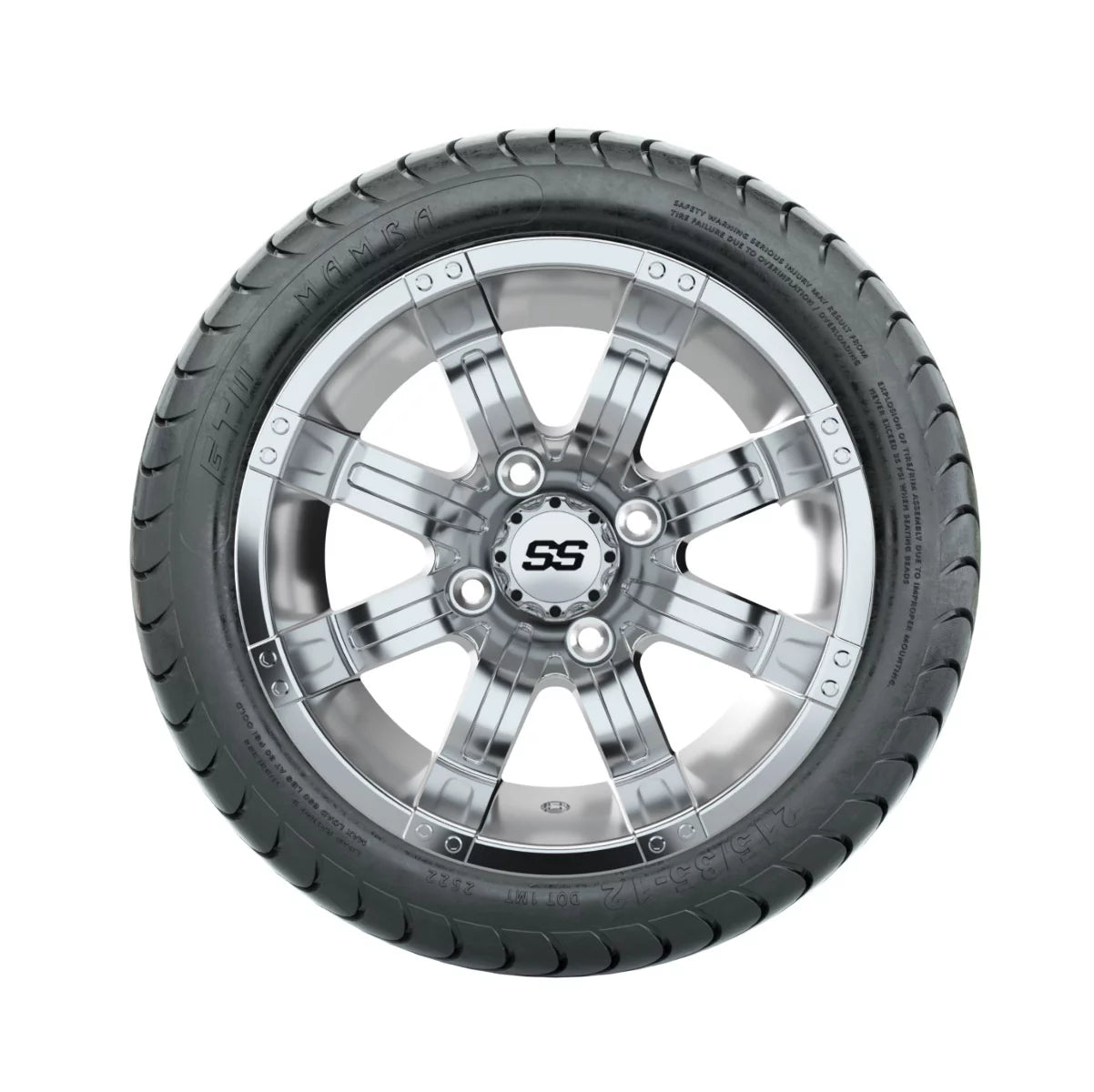Set of 4 Chrome Finish 12 inch Golf Cart Wheel on 215/35-12 Tire D108300